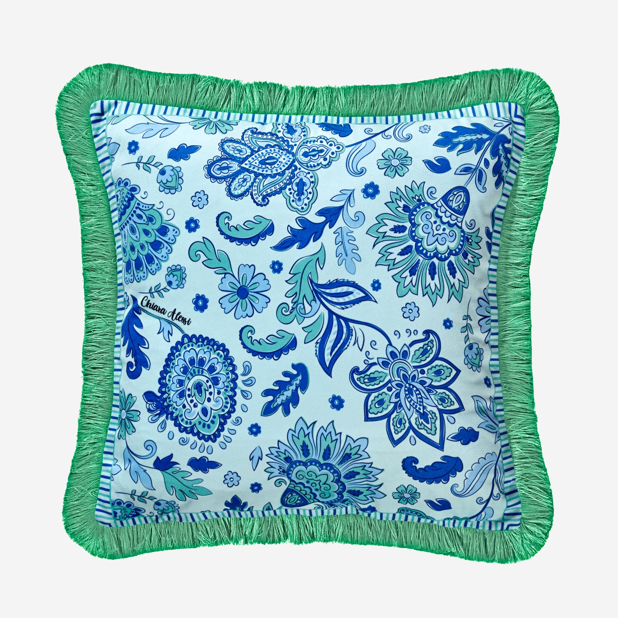 Chiara Alessi Lily Turkuaz Çiçek Desenli Dekoratif Yastık 45 x 45 cm