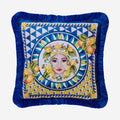 Chiara Alessi Portofino Mavi Limon ve Yüz Desenli Dekoratif Yastık 45 x 45 cm
