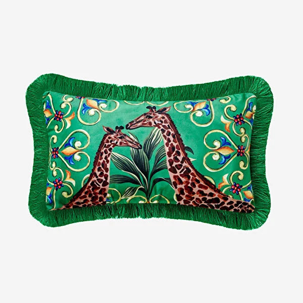Chiara Alessi Il Giardino Yeşil Zürafa Desenli Dekoratif Yastık 30 x 50 cm