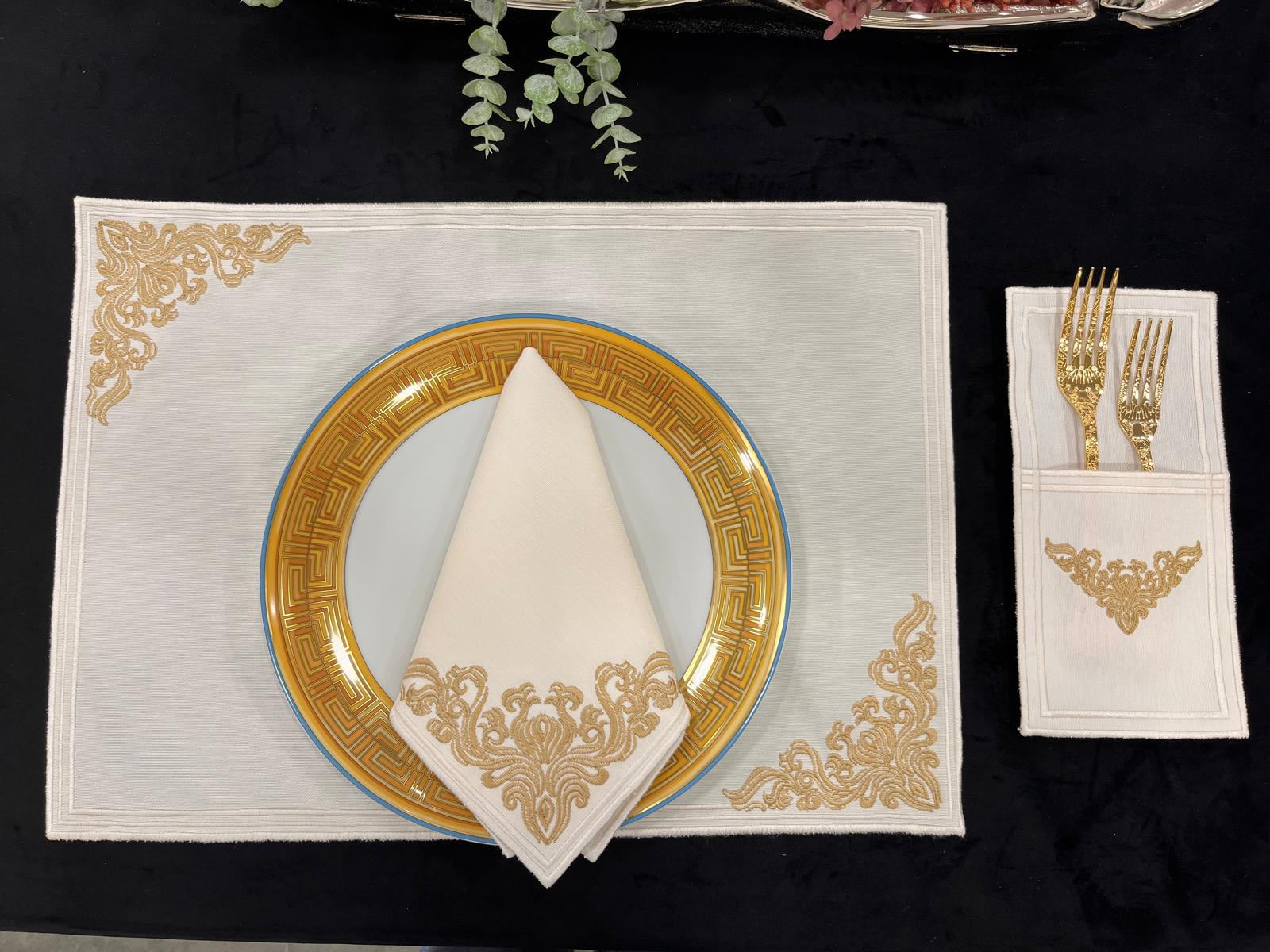 Keten Gold Şal Nakış Asorti Amerikan Servis