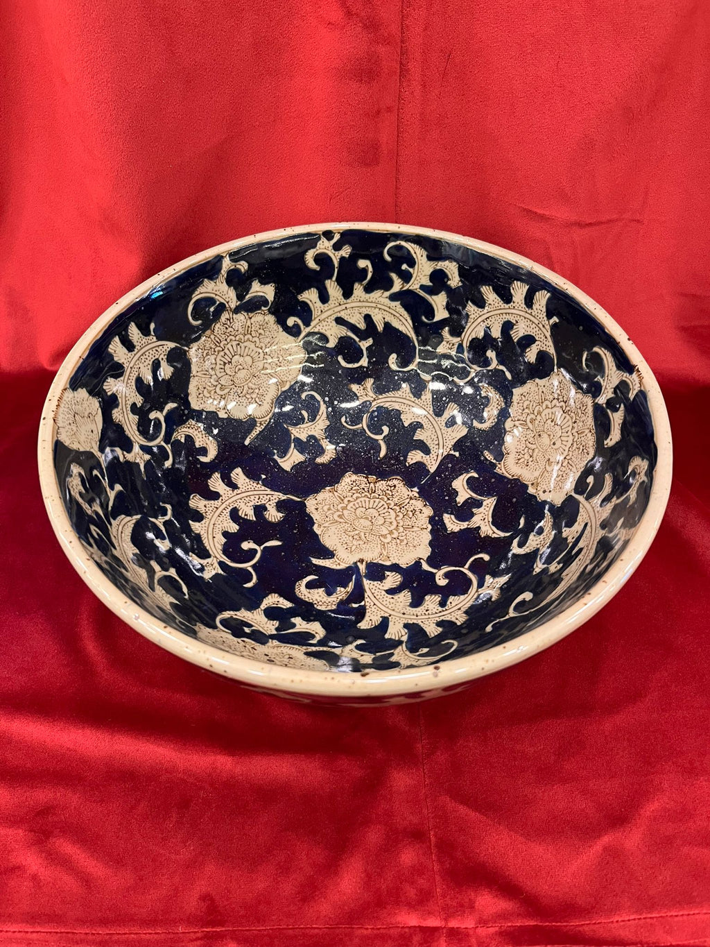 Lacivert Bej Desenli Kase 30x15cm