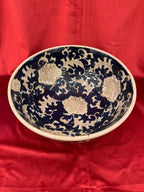 Lacivert Bej Desenli Kase 30x15cm