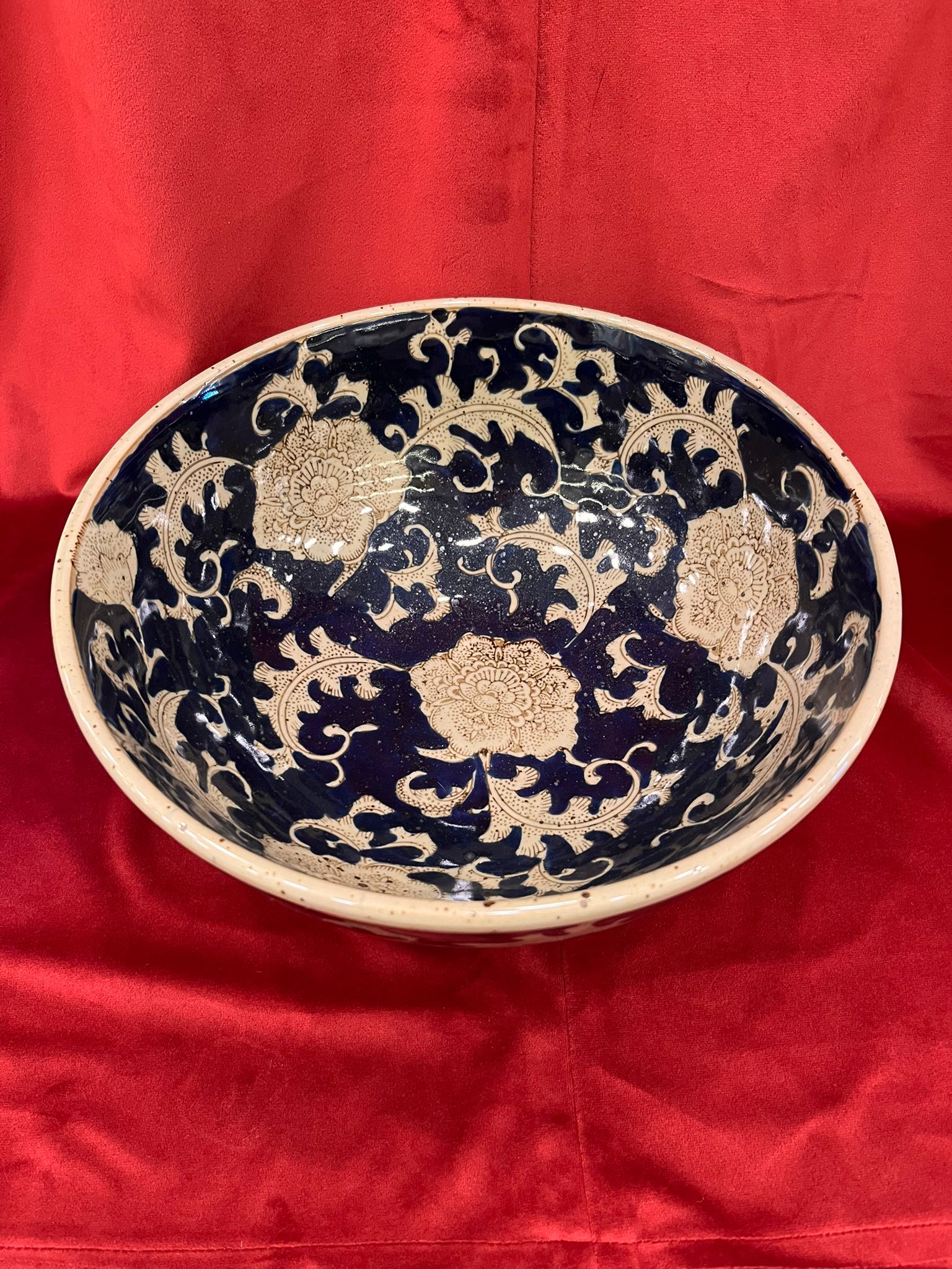 Lacivert Bej Desenli Kase 30x15cm