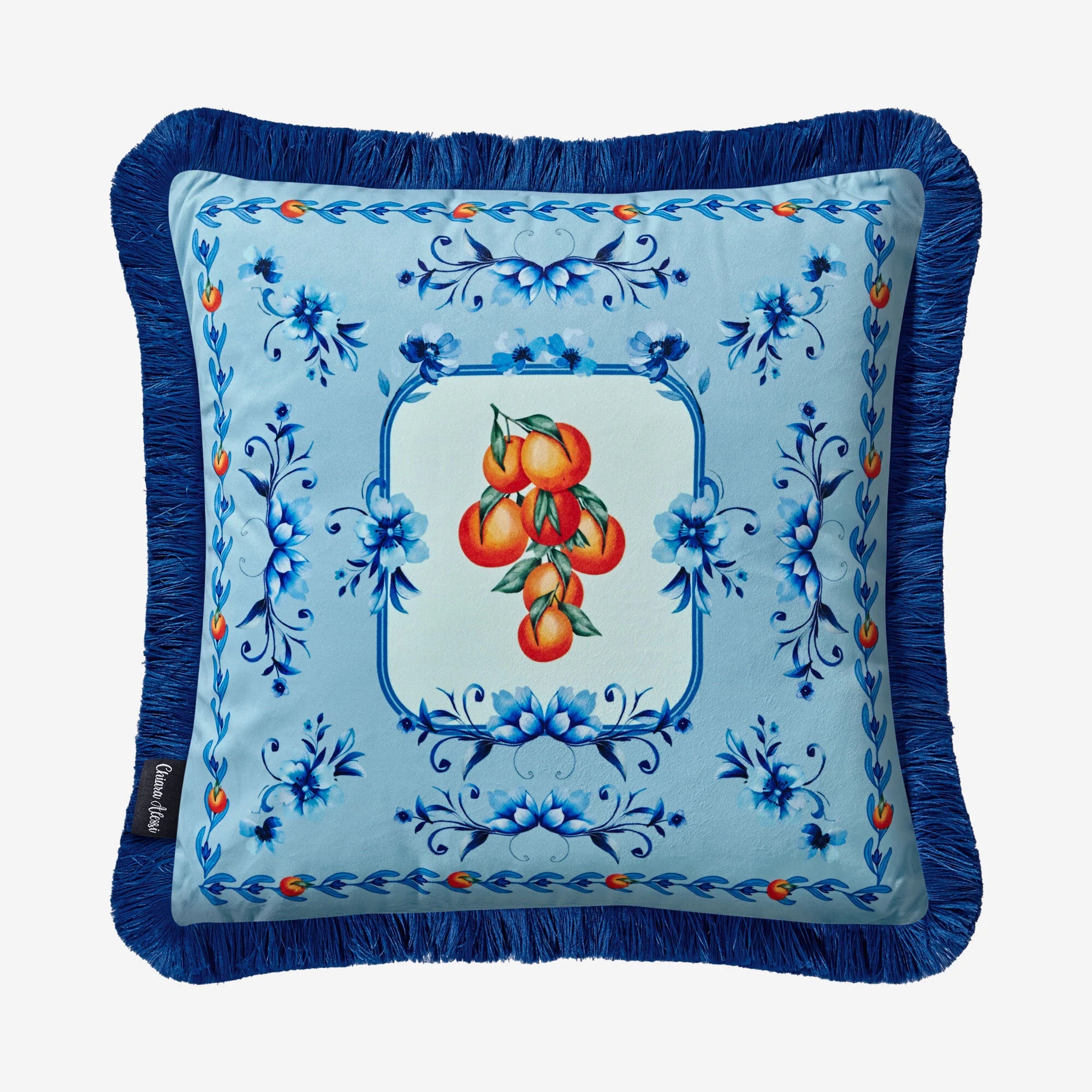 Chiara Alessi Carpe Diem Mavi Portakal Desenli Dekoratif Yastık 45 x 45 cm