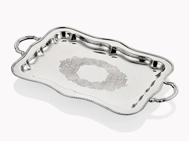 Engrave Border Dikdörtgen Gümüş Tepsi 39x20x2 Cm
