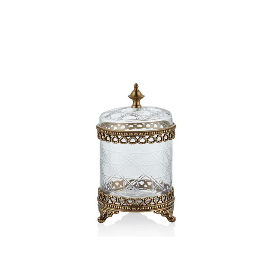 Lamedore Fancy Small Glass Box Antique Brass 13 x 22 cm